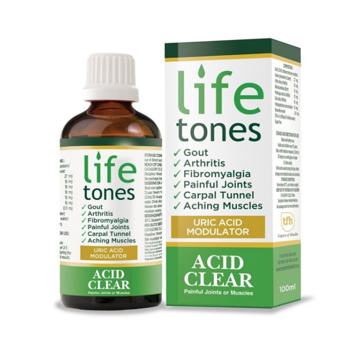 Front of Lifetones Acid Clear 100ml box and bottle