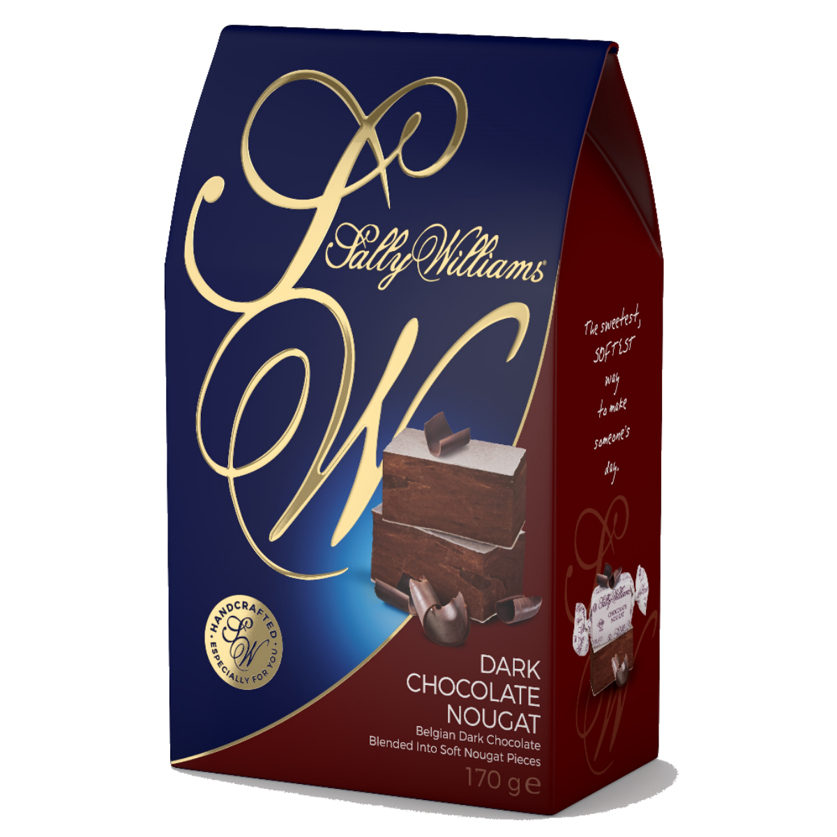 Front of Sally Williams Dark Chocolate Nougat 170g gable box