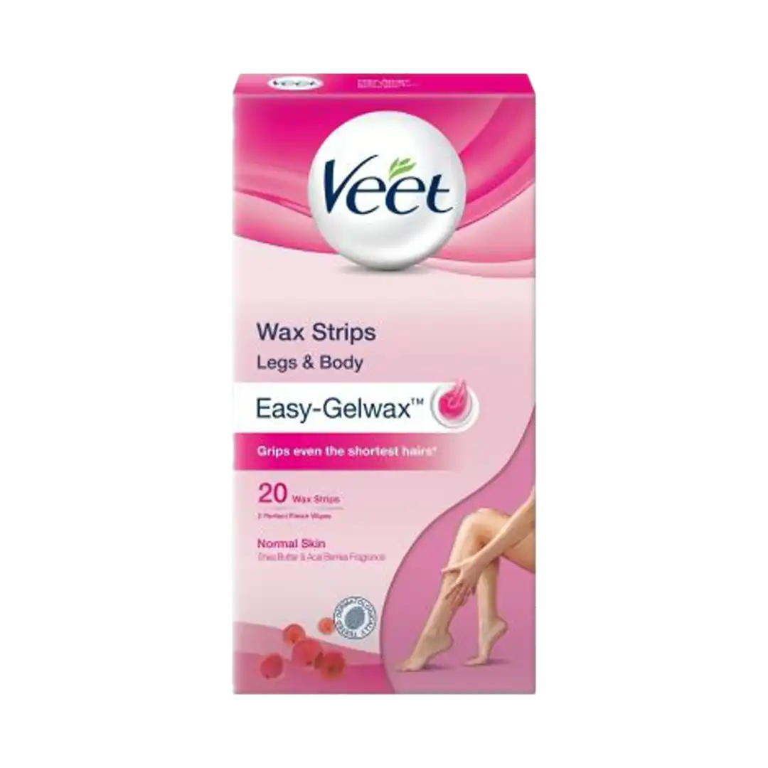 Front of Veet Wax Strips Normal Skin, 20's box