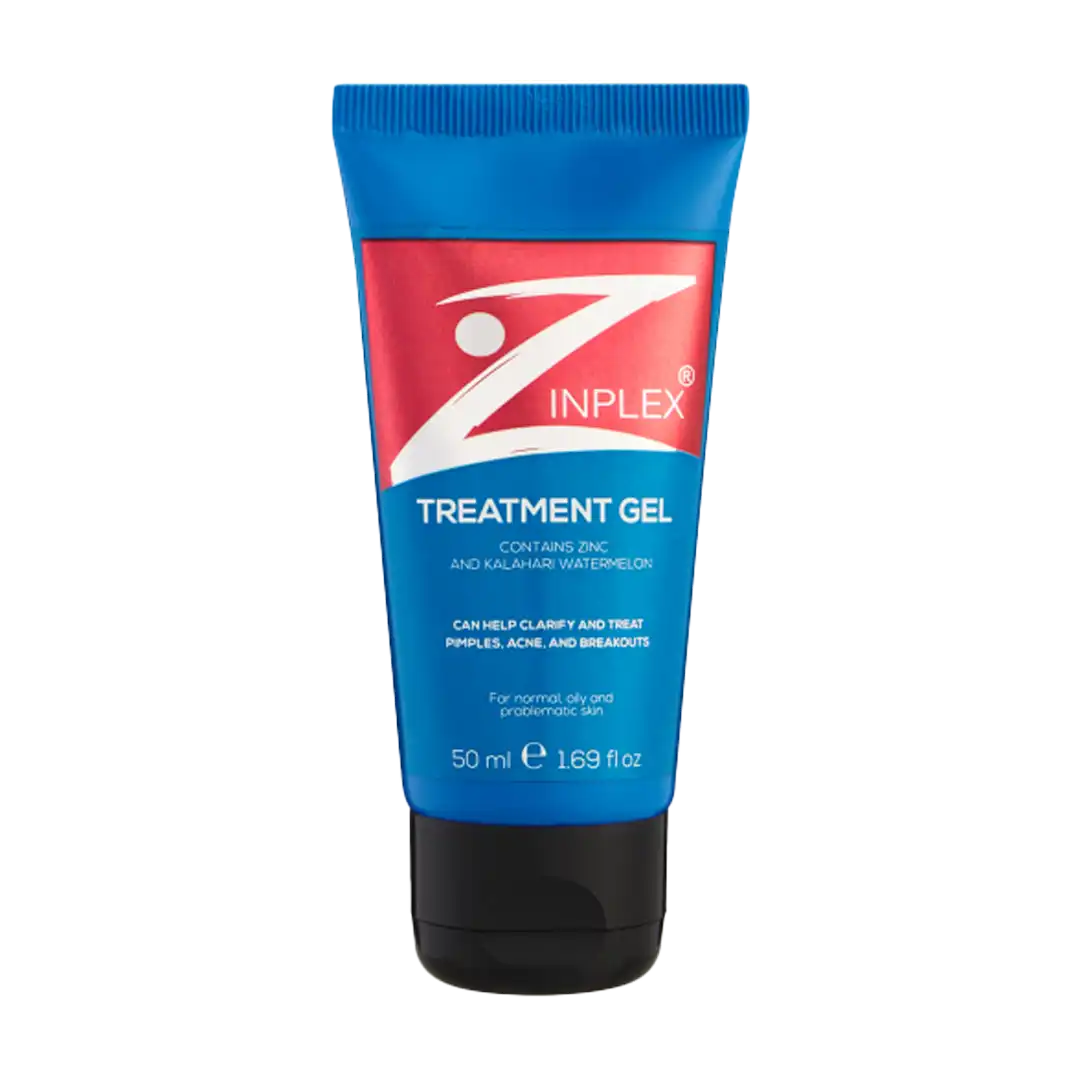 Front of Zinplex Treatment Gel 50 ml tube on white background