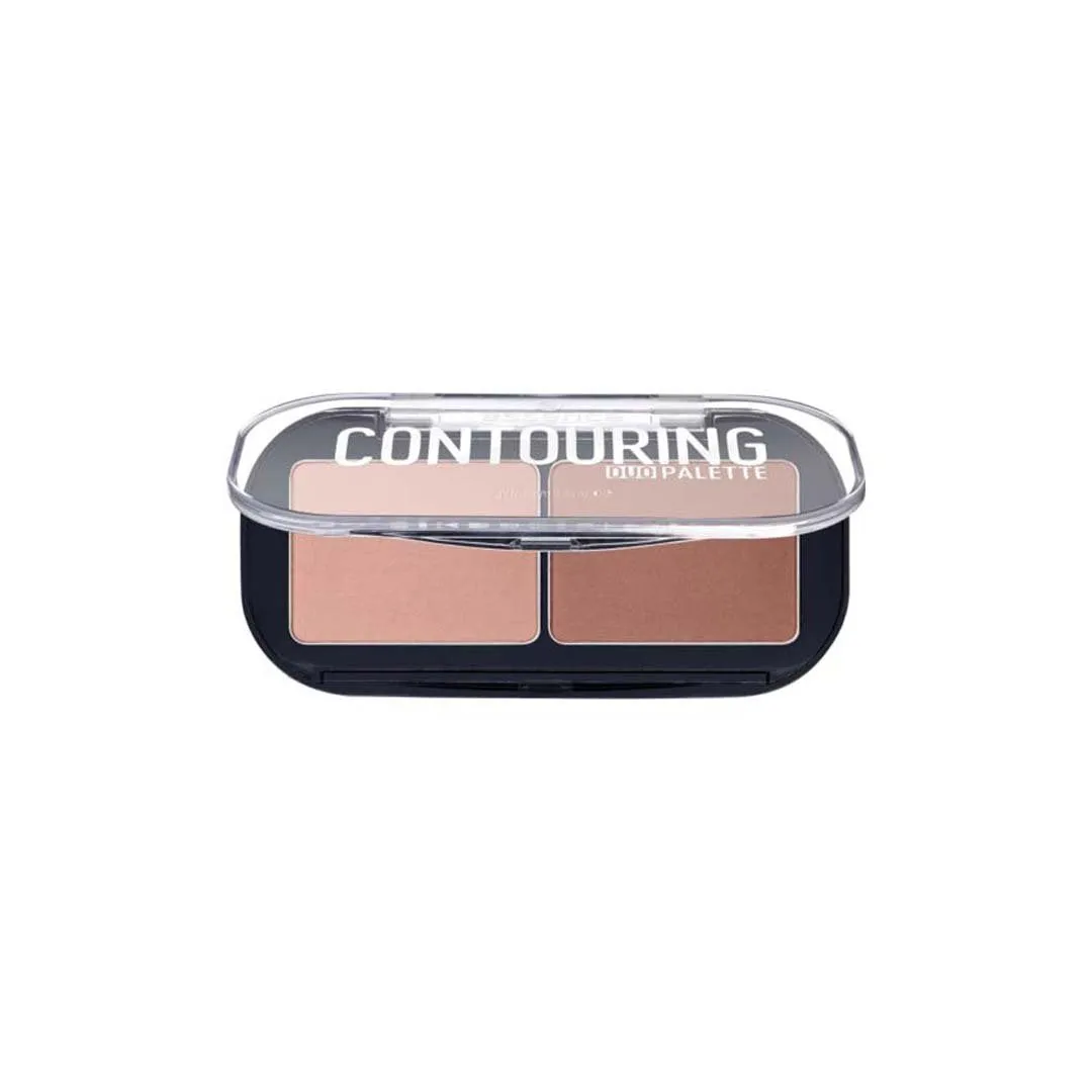 Front of essence Contouring Duo Palette, open compact showing two contour shades