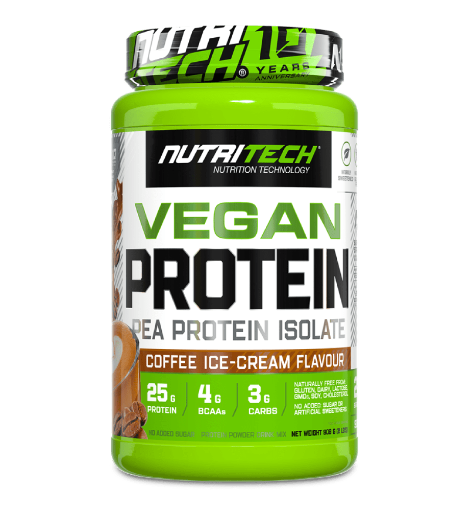 Front of Nutritech Vegan Protein 100% Coffee Ice Cream 908g tub