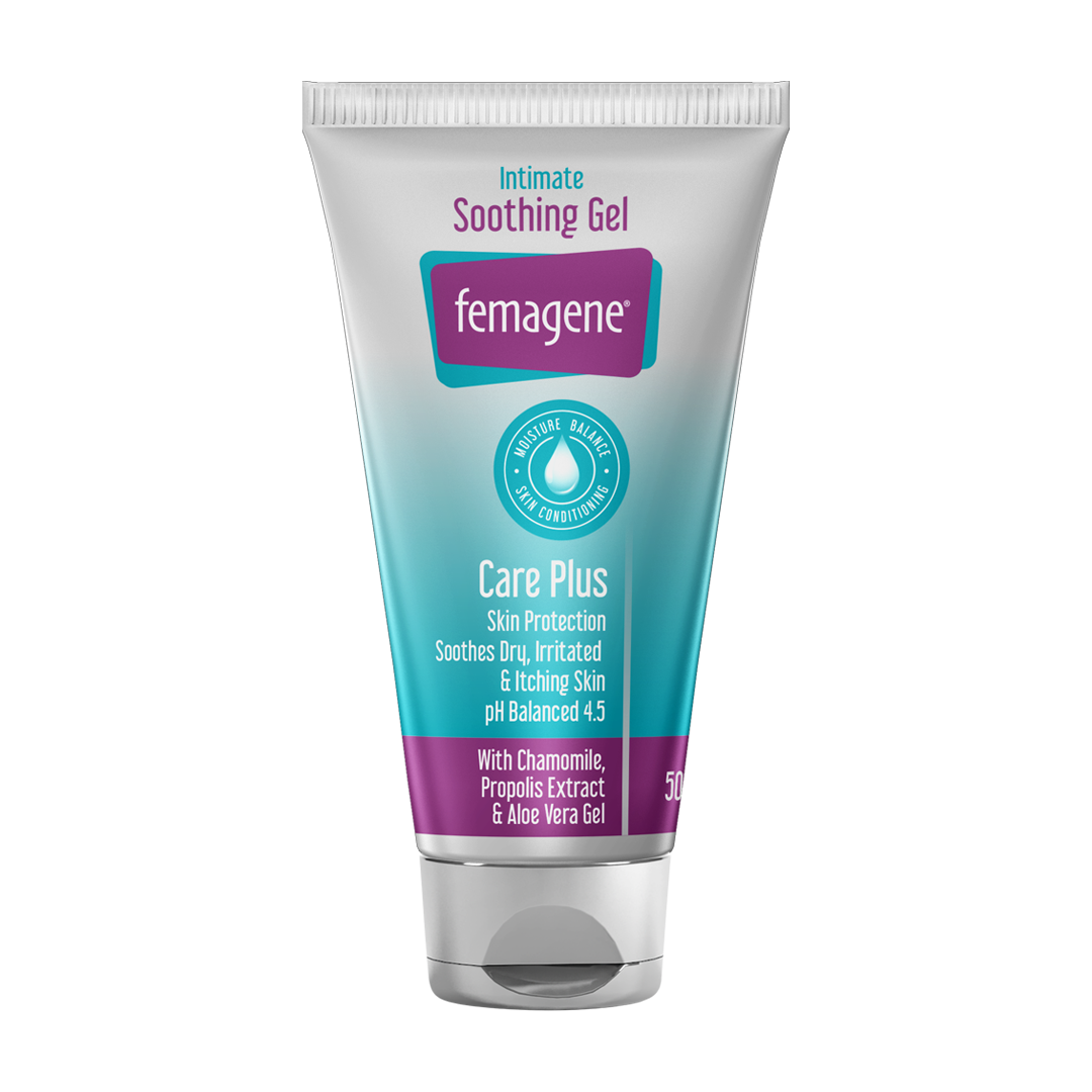 Front of Femagene Intimate Soothing Gel Care Plus 50 ml tube