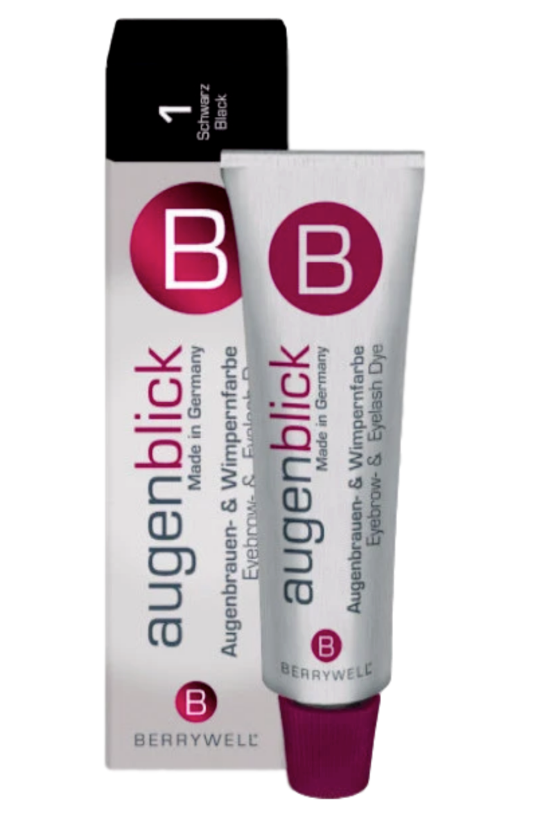 Front of Berrywell Augenblick Eyebrow & Eyelash Dye Black box and tube, 15 ml