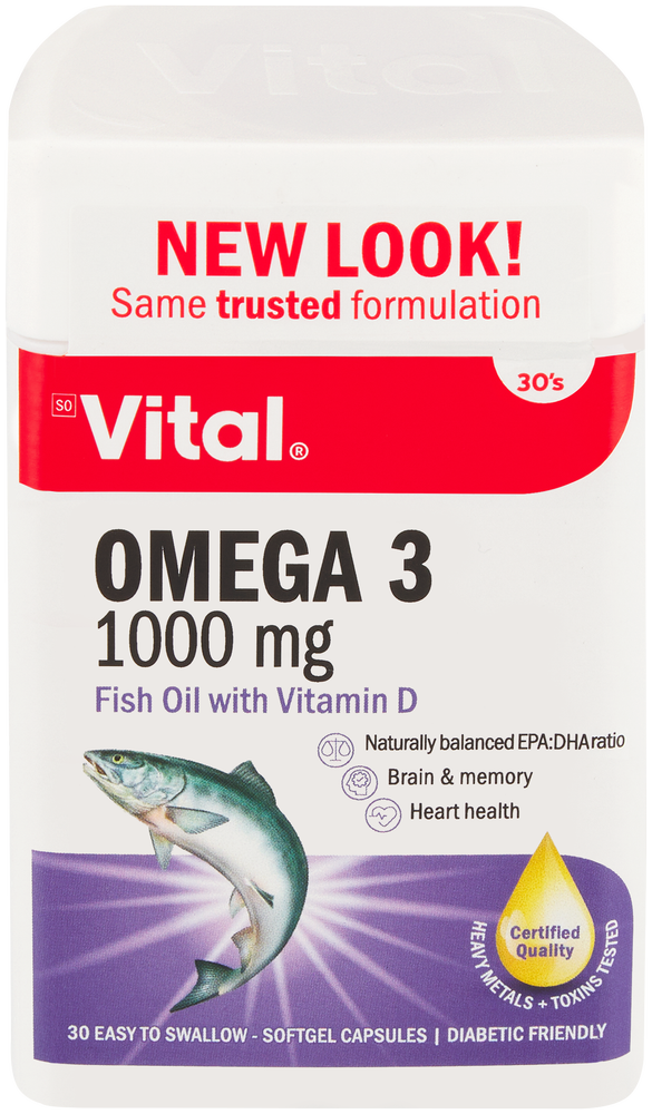 Vital 1000mg Omega 3 Softgel Capsules 30pk