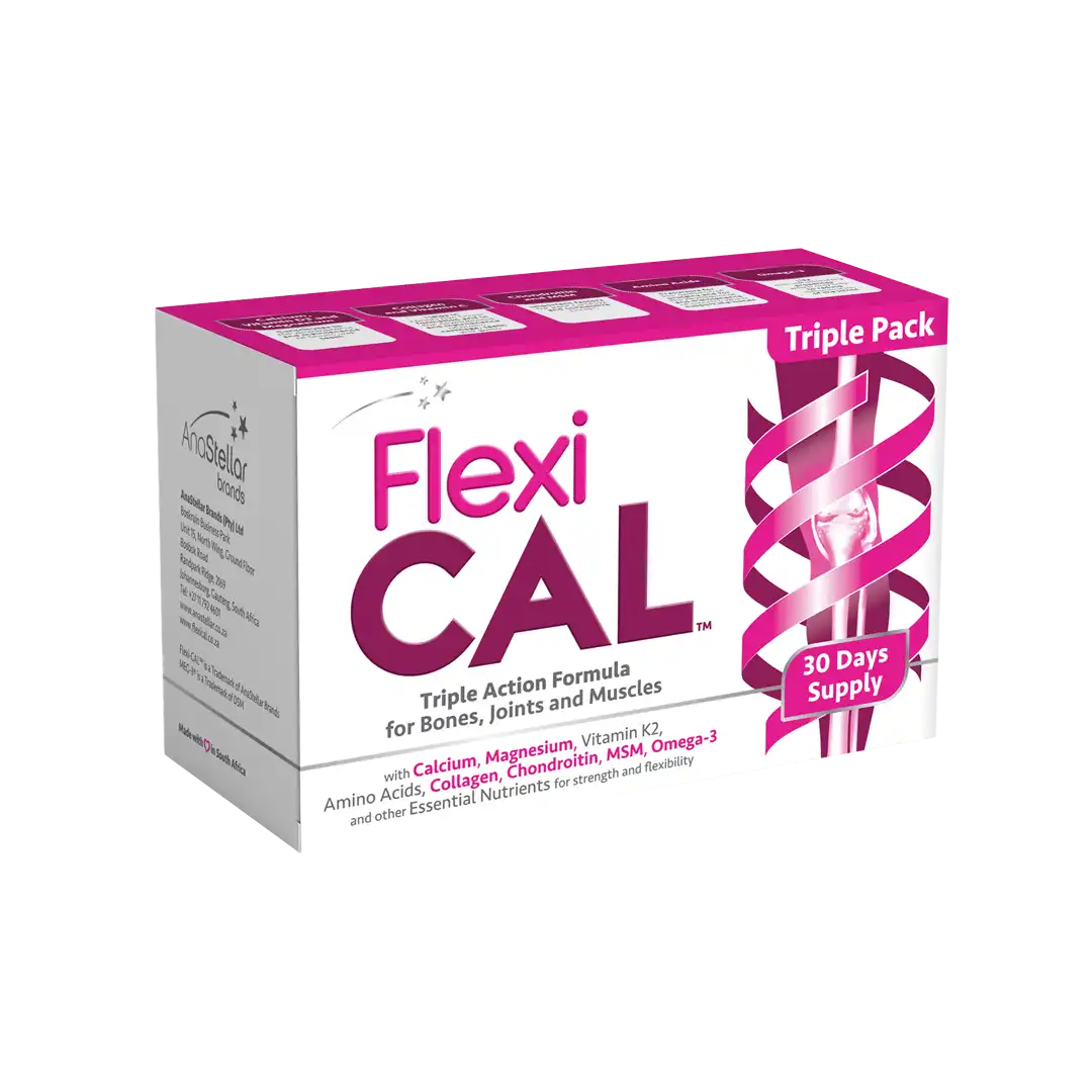 Front of Flexi Cal Triple Pack box, 30 Days Supply