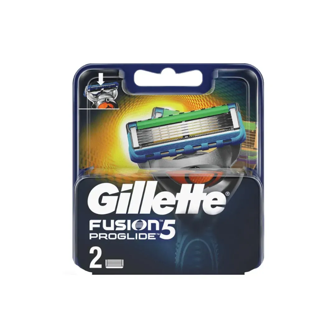 Front of Gillette Fusion5 ProGlide razor blade refills, 2 cartridges pack