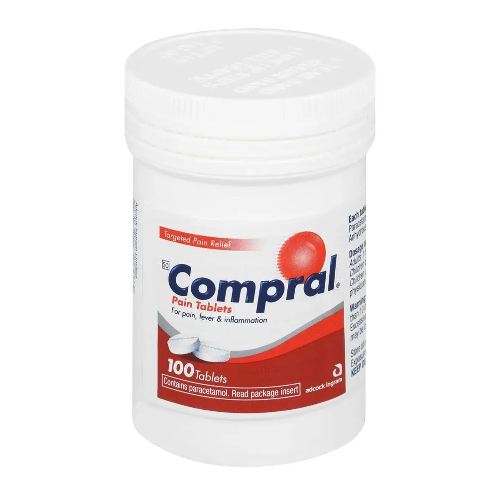 Angled view of Compral Pain Tablets 100 tablets bottle