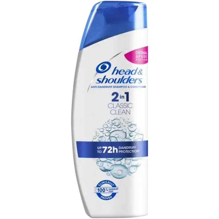 Front of Head & Shoulders Classic Clean 2in1 Shampoo 200 ml bottle on white background