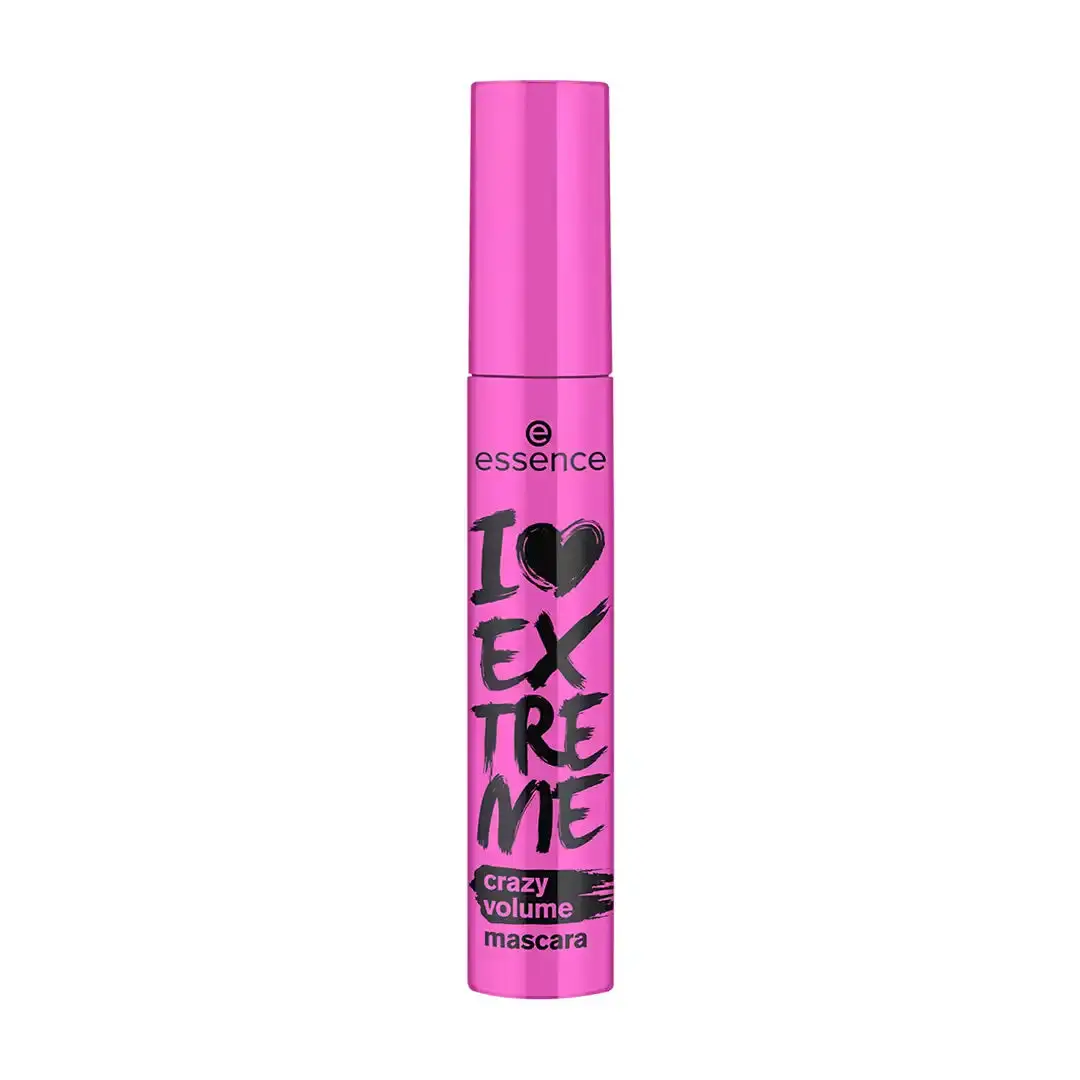 Front of Essence I Love Extreme Crazy Volume Mascara tube on white background
