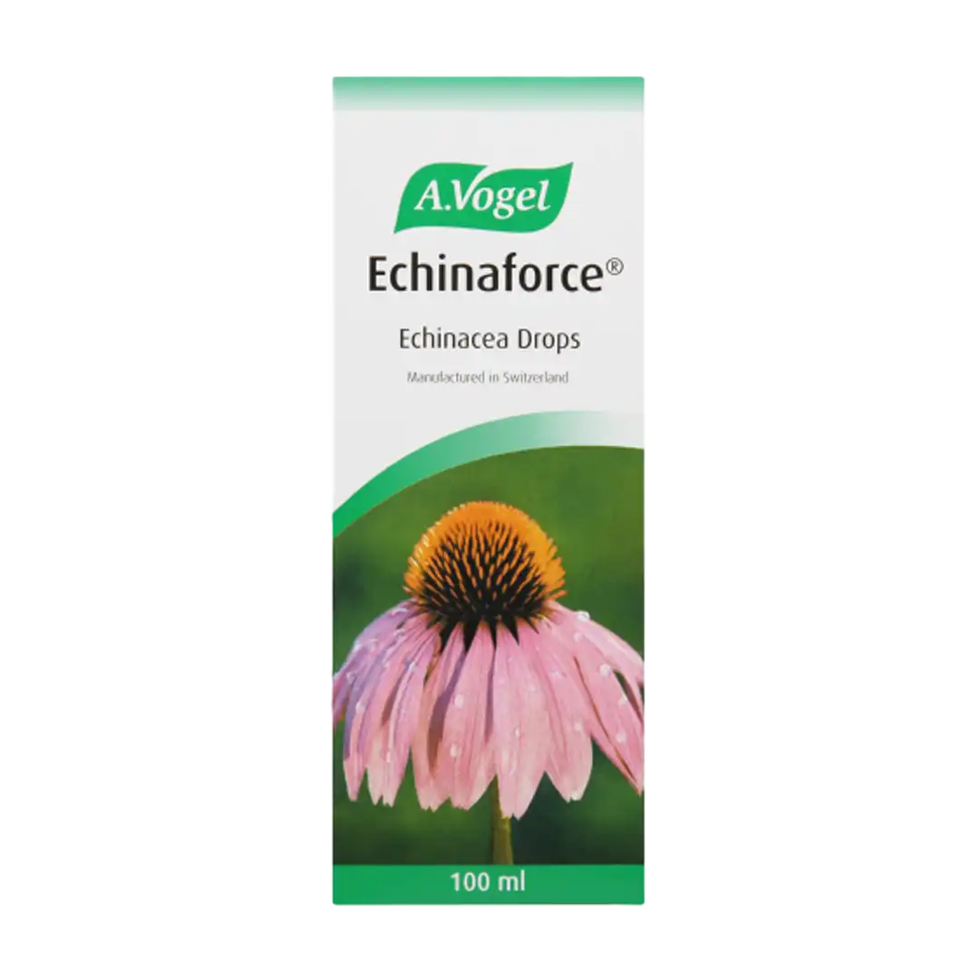 Front of A.Vogel Echinaforce Echinacea Drops 100 ml box on white background