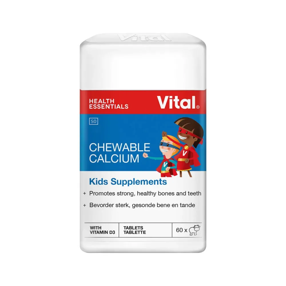 Front of Vital Kids Chewable Calcium 60 tablets bottle