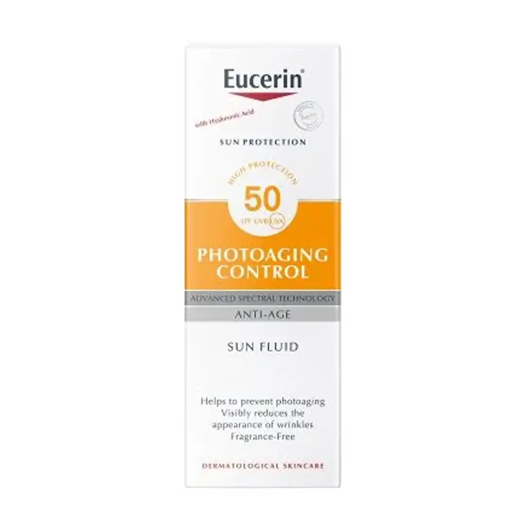 Front of Eucerin Sun Fluid Anti-Age Photoaging Control SPF50 box