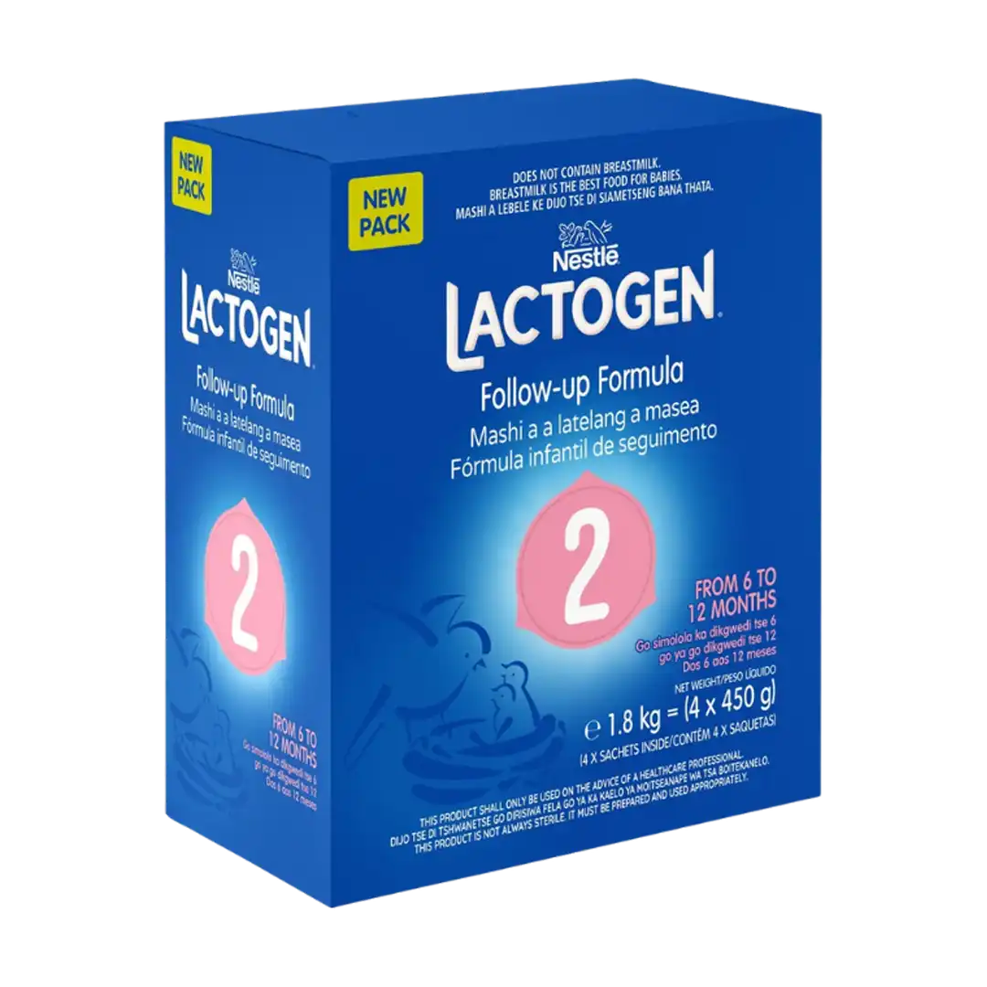 Front of Nestlé Lactogen 2 Follow-up Formula, 1.8kg (4 x 450g sachets) box