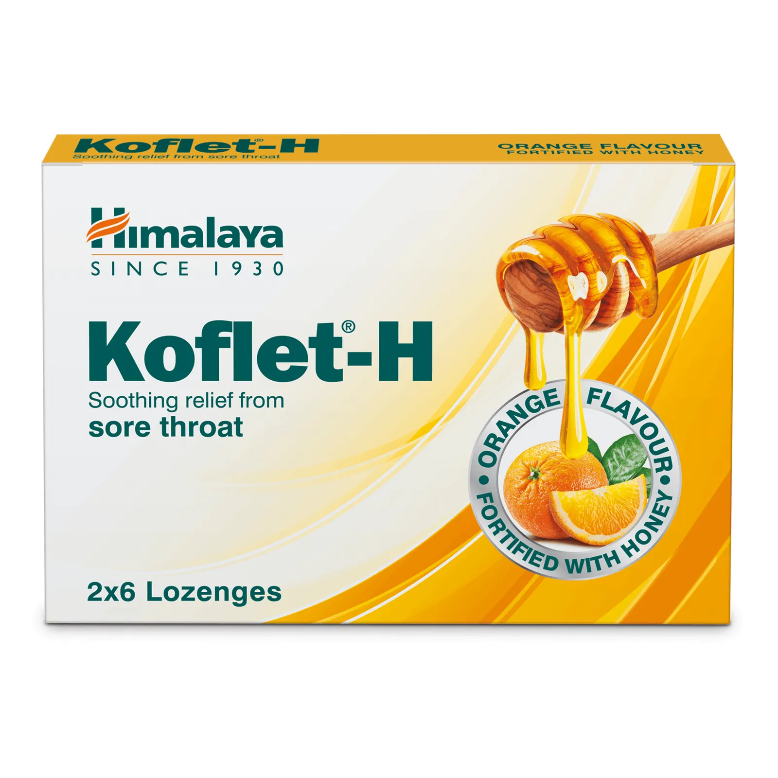 Front of Himalaya Koflet-H Orange lozenges, 2 x 6 (12 lozenges) box