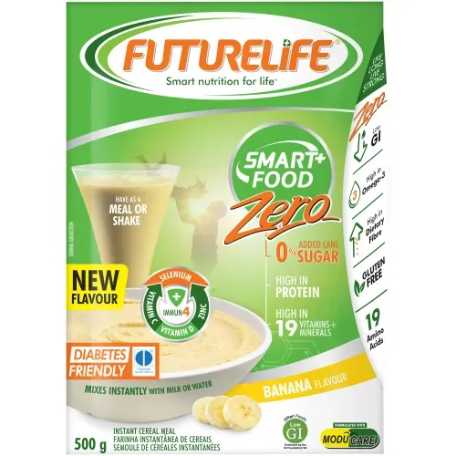Front of FutureLife Smart Food Zero Banana instant cereal meal 500 g pack