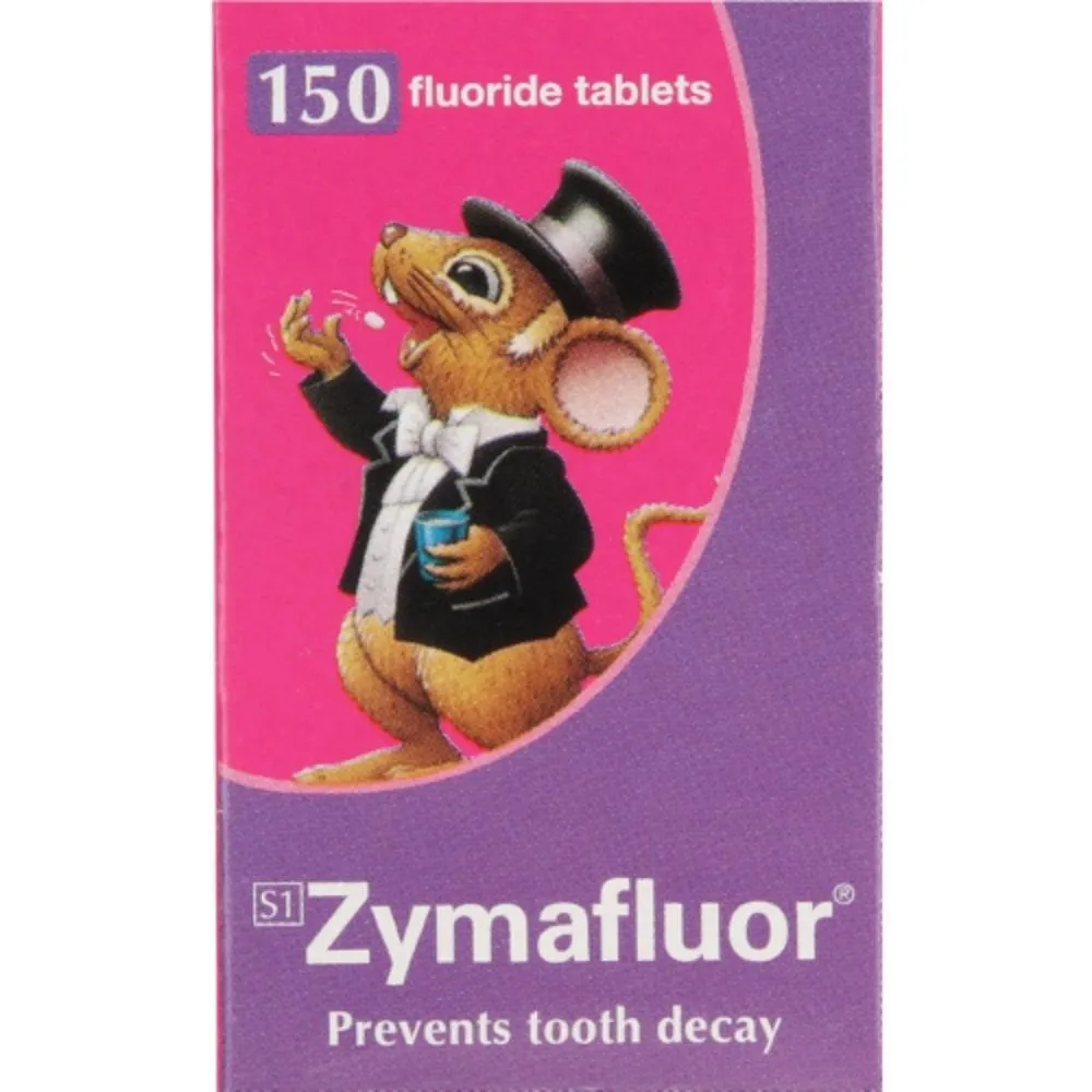 Front of Zymafluor 150 Fluoride Tablets box