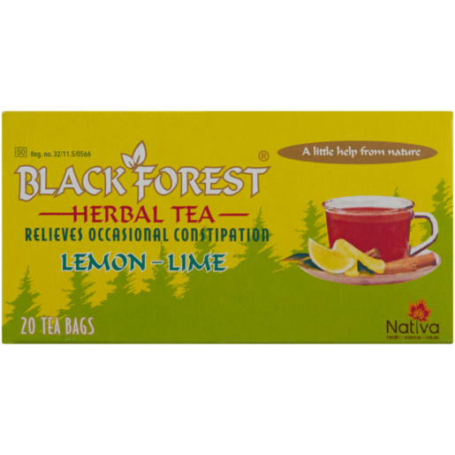 Front of Black Forest Herbal Tea Lemon-Lime 20 tea bags box on white background