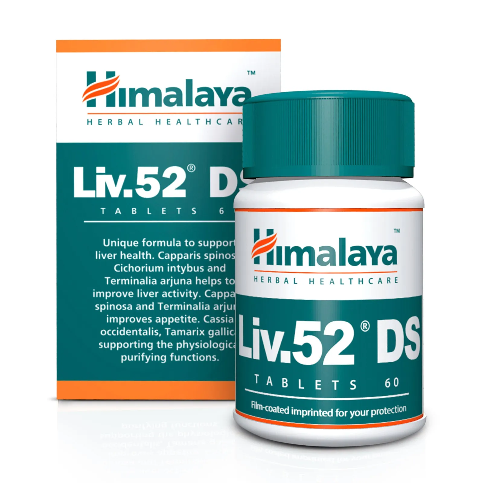 Front of Himalaya Liv.52 DS Tablets 60 box and bottle