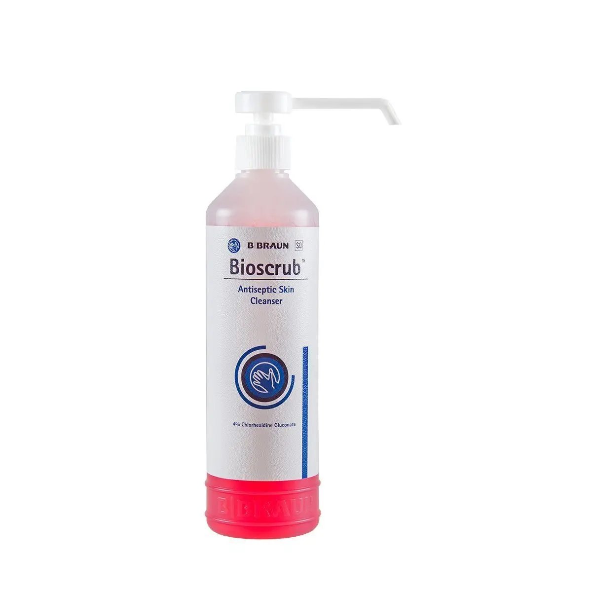 Front view of B. Braun Bioscrub Antiseptic Skin Cleanser with dosing pump, 500 ml