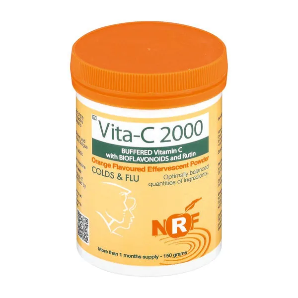 Front of NRF Vita-C 2000 Orange Flavoured Effervescent Powder 150g tub