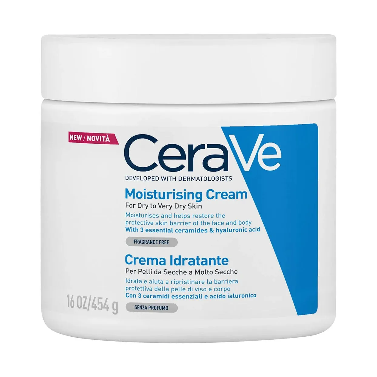 Front of CeraVe Moisturising Cream 454 g tub