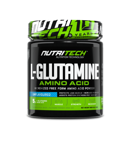 Front of Nutritech L-Glutamine Amino Acid Powder 500g tub