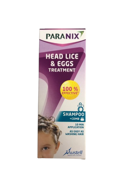 Front of Paranix Shampoo with Comb Head Lice & Eggs Treatment 200 ml box