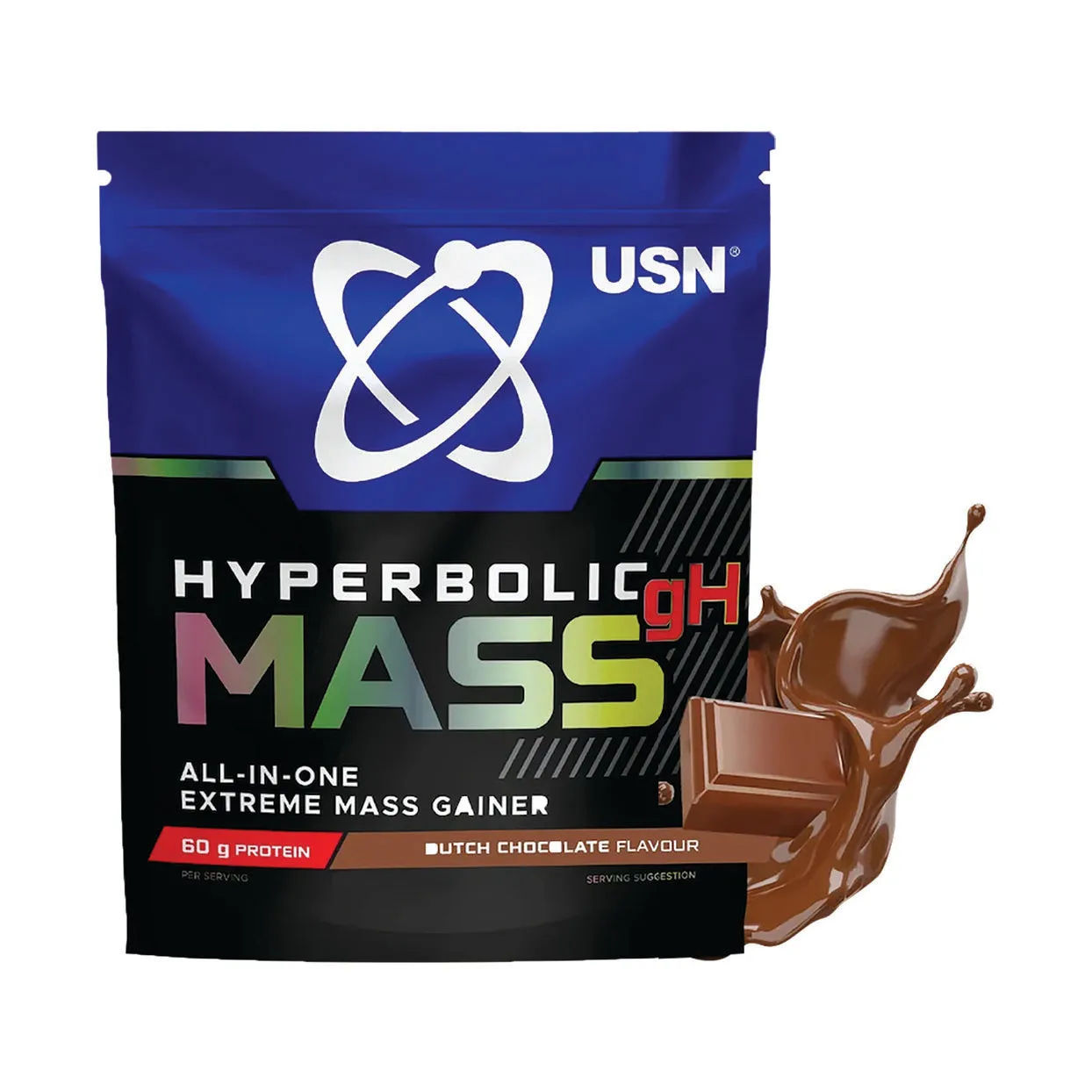 Front of USN Hyperbolic Mass gH Dutch Chocolate Flavour 1kg pouch