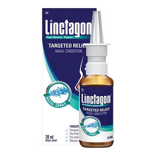 Front of Linctagon Nasal Spray box and bottle, 20 ml