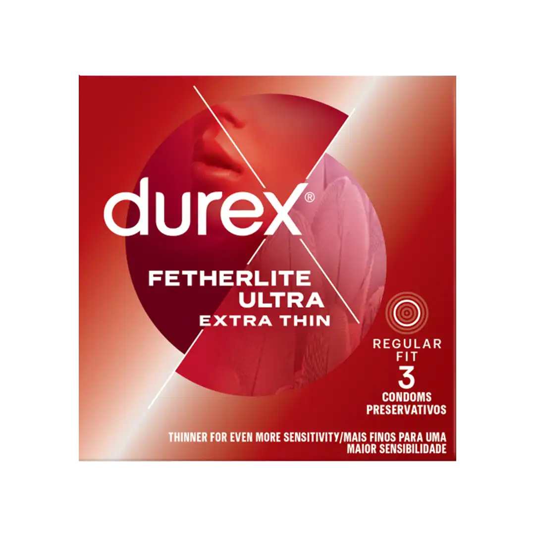 Front of Durex Fetherlite Ultra Extra Thin Condoms, 3 Pack