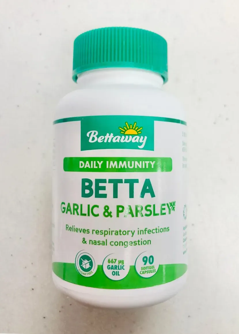 Front of Bettaway Betta Garlic & Parsley 90 capsules bottle