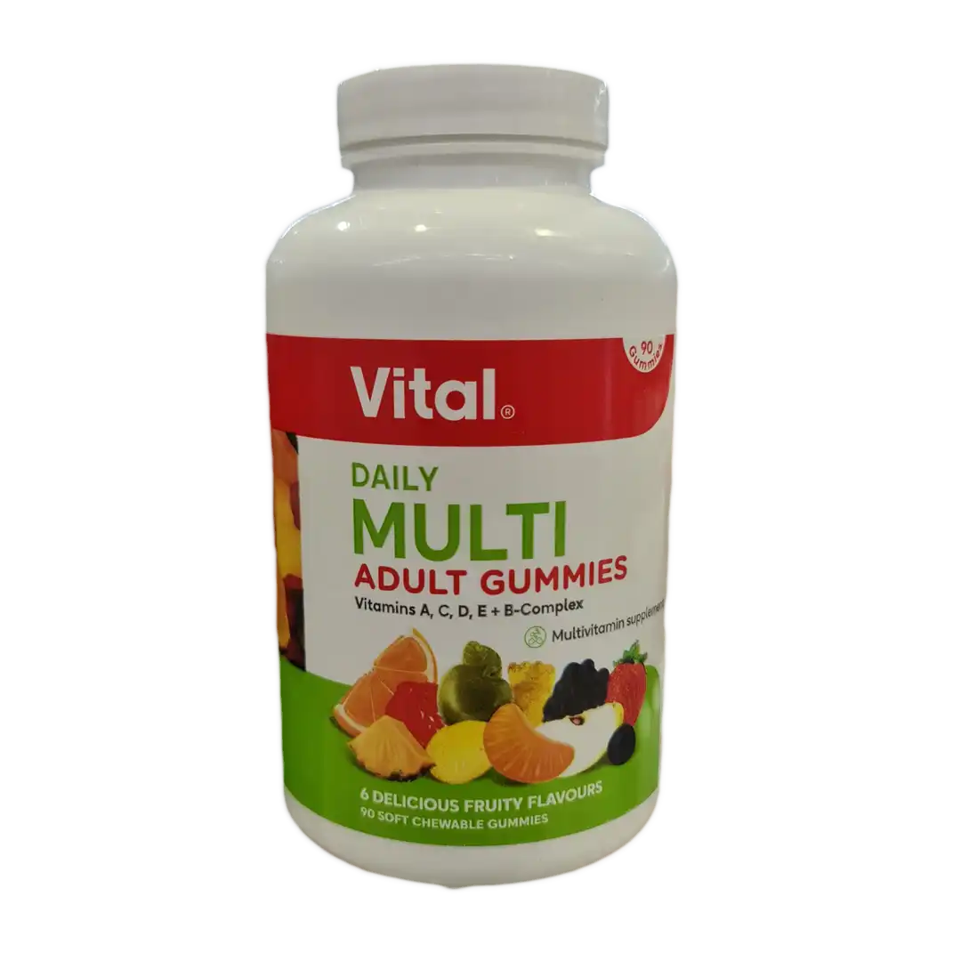 Front of Vital Daily Multi Adult Gummies 90's bottle, high resolution