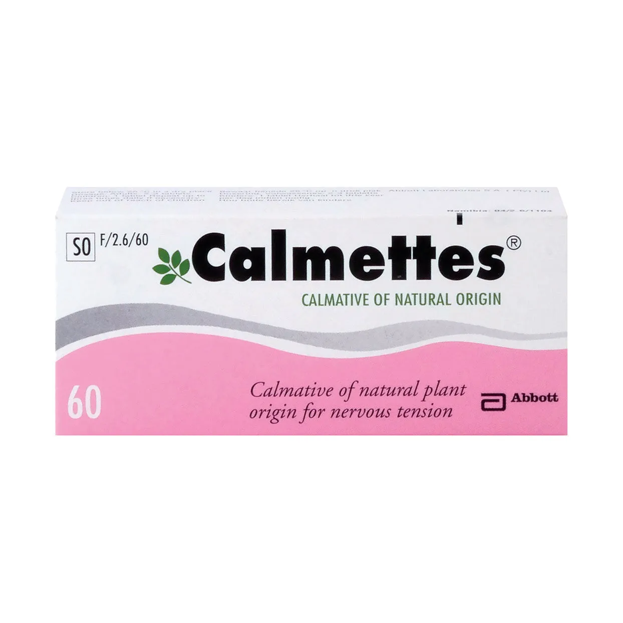 Front of Calmettes 60 Tablets box, calmative of natural origin
