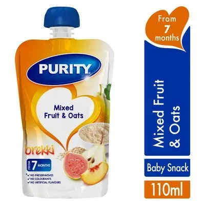 Front of Purity Mixed Fruit & Oats Baby Snack 110ml pouch