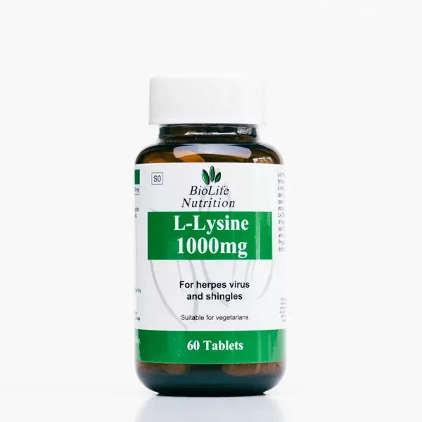 Front of BioLife Nutrition L-Lysine 1000mg 60 Tablets bottle