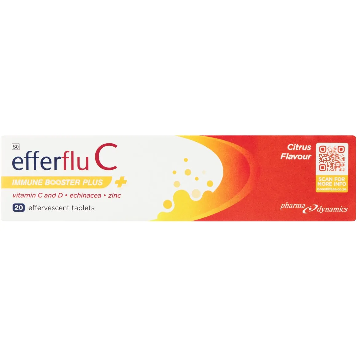 Front of Efferflu C Immune Booster Plus, Citrus Flavour, 20 effervescent tablets box