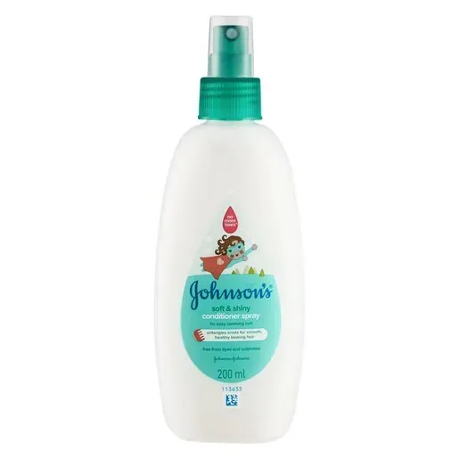Front of Johnson's Soft & Shiny Conditioner Spray 200 ml bottle