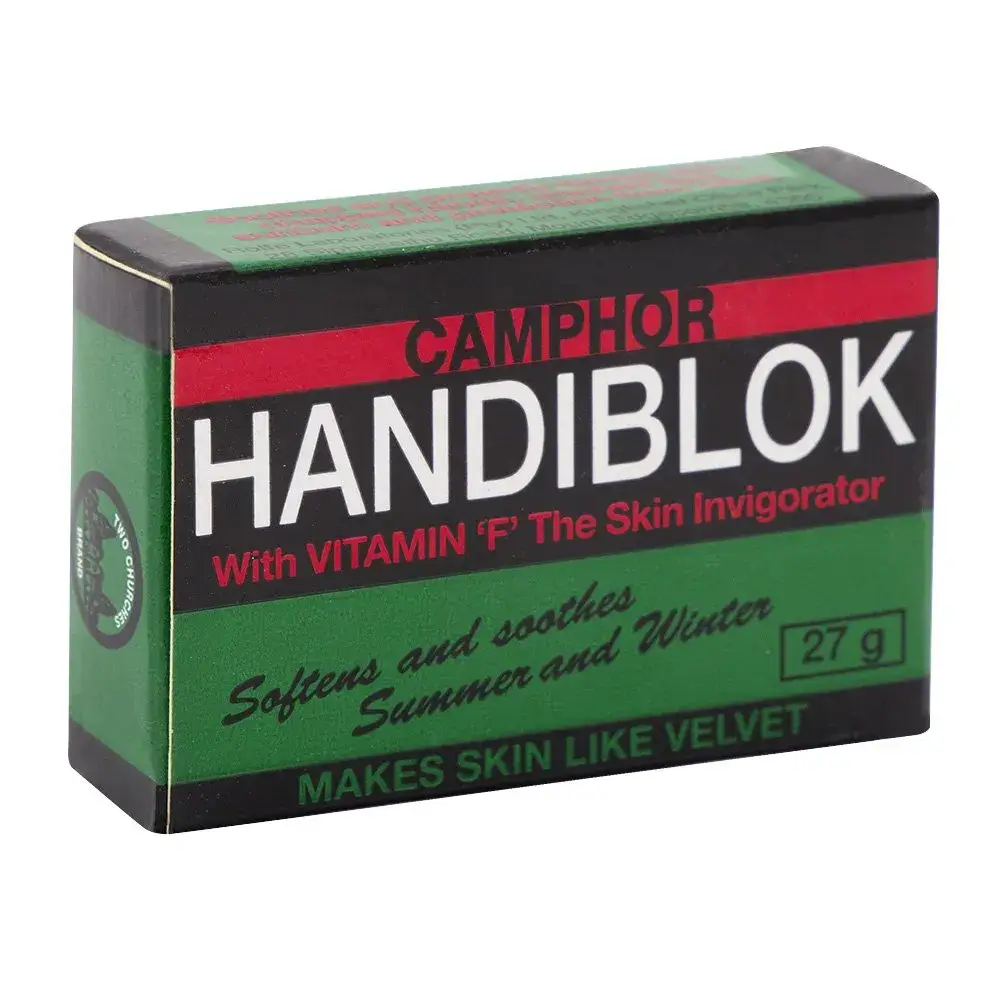Angled front view of Handiblok Camphor soap bar, 27 g pack