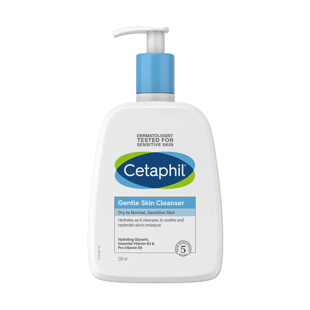 Front of Cetaphil Gentle Skin Cleanser pump bottle 236 ml on white background