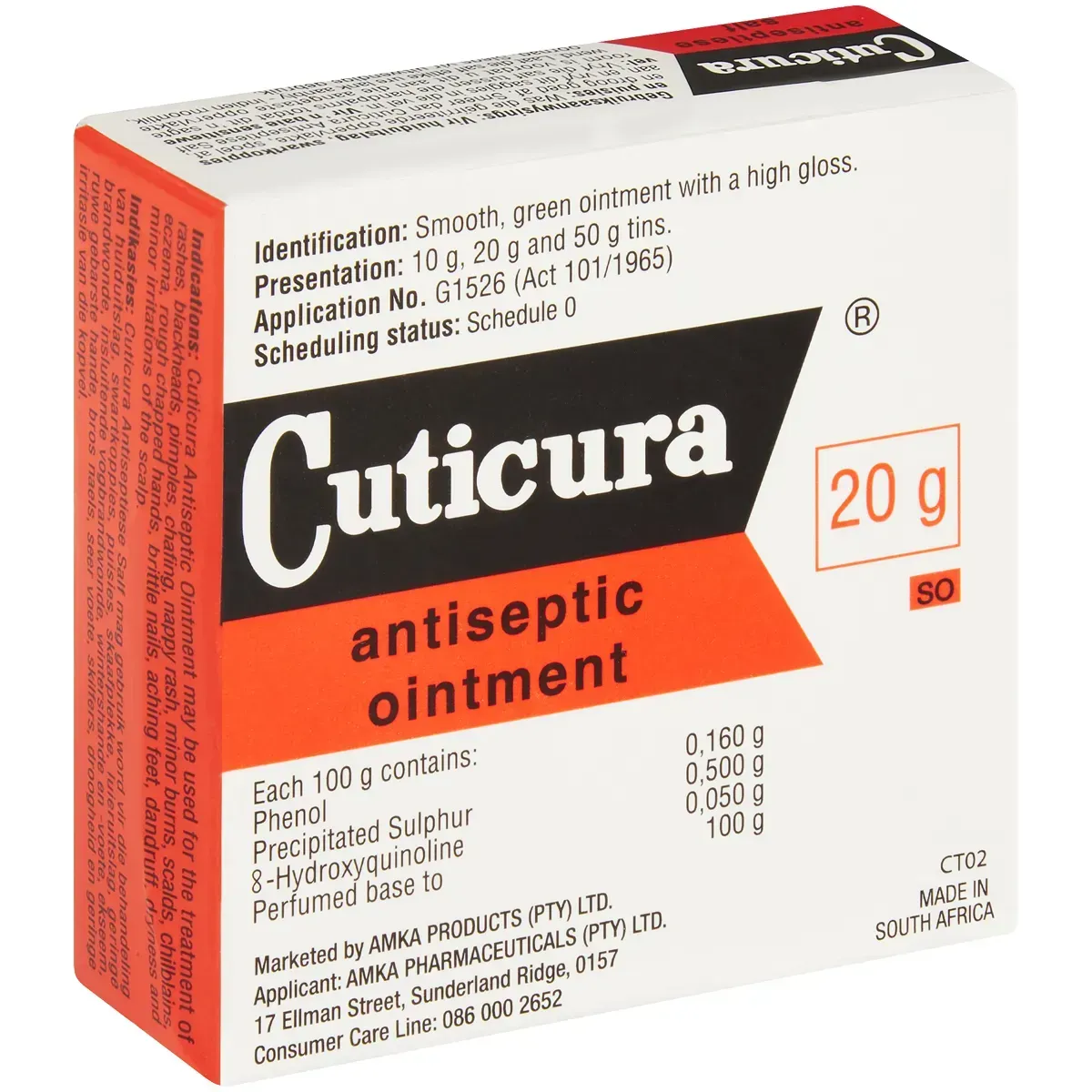 Angled front view of Cuticura Antiseptic Ointment 20 g box