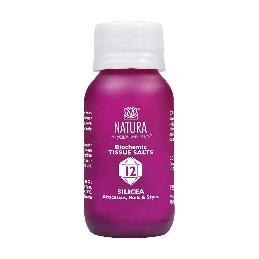 Front of Natura Biochemic Tissue Salts Silicea No.12 125 tablets bottle on white background