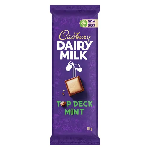 Front of Cadbury Dairy Milk Top Deck Mint chocolate 80 g