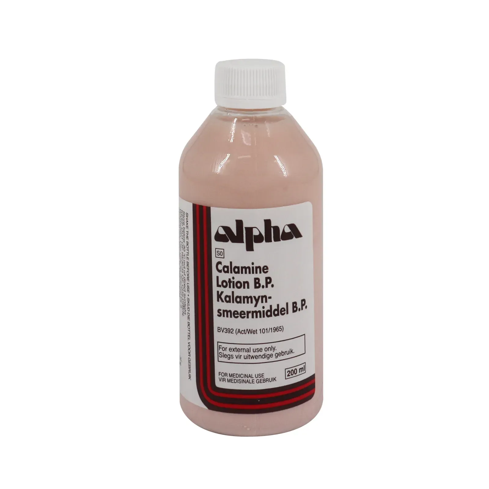 Front of Alpha Calamine Lotion B.P. 200 ml bottle