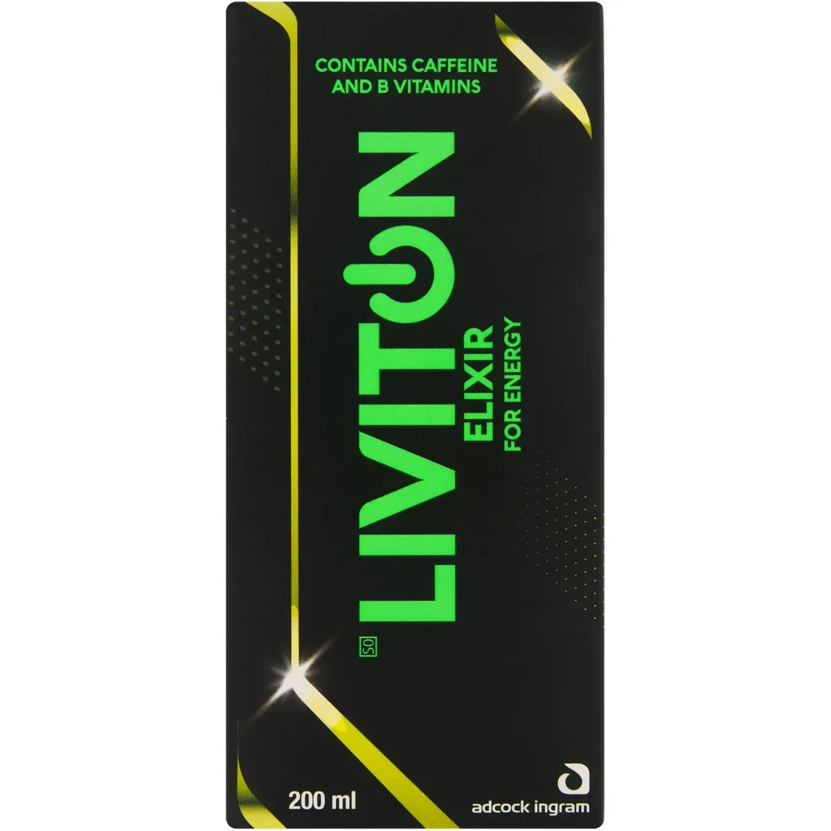 Front of Adcock Ingram Liviton Elixir energy syrup 200 ml box