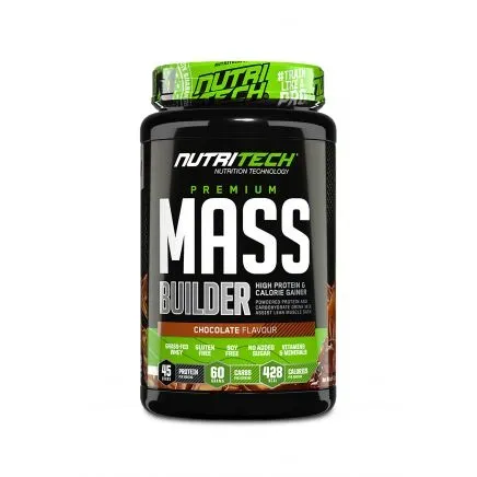 Front of Nutritech Premium Mass Builder Chocolate Flavour 1.5kg tub