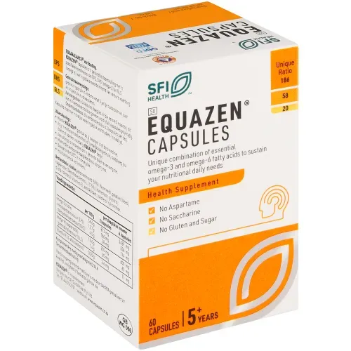 Front angled view of Equazen Capsules 60 capsules box