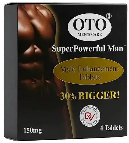 Front of OTO Super Powerful Man Male Enhancement Tablets box, 4 tablets